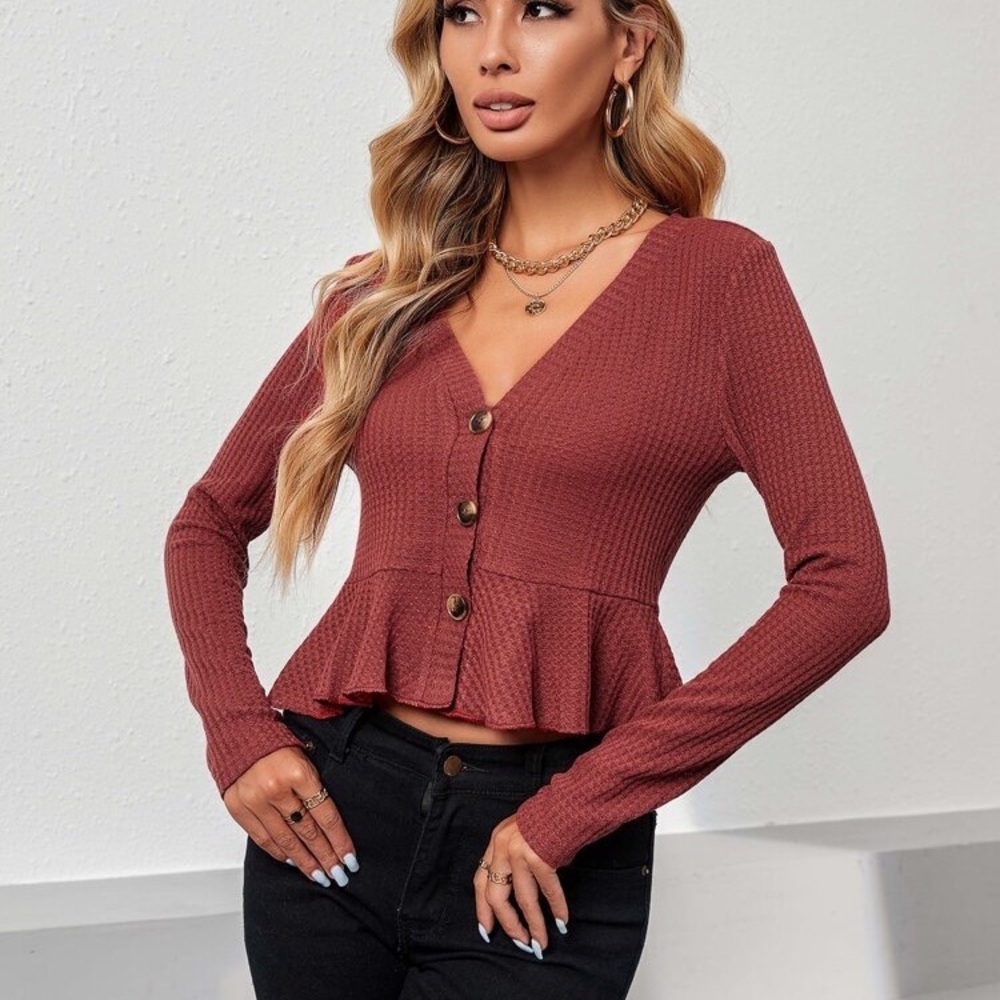 Shein women’s button front Peplum long sleeved Tee